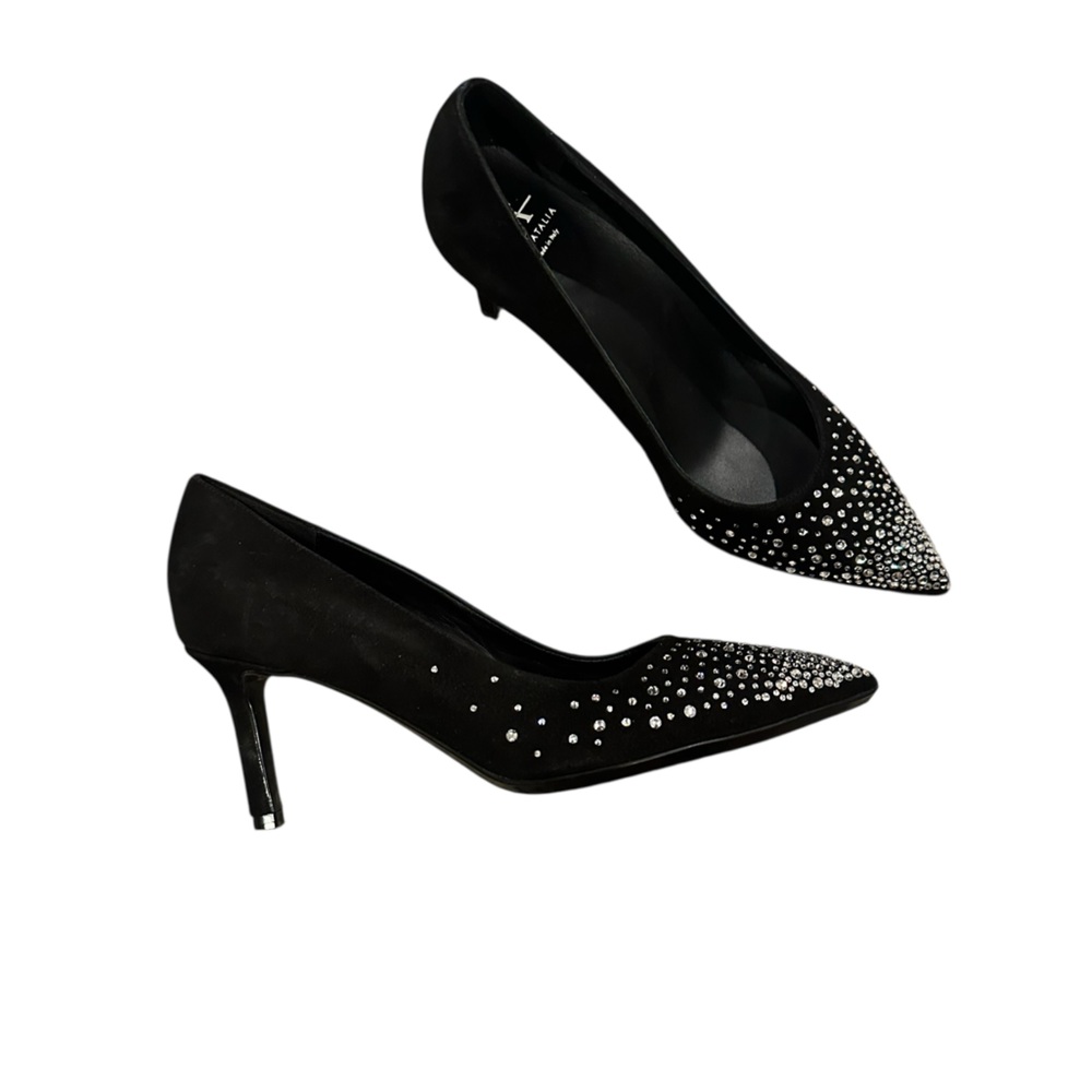 Aquatalia Black Embellished Rhinestone Pointed Toe Pumps Wedding Guest Shoes